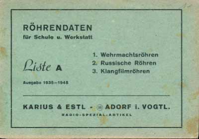 R&ouml;hrendaten f&uuml;r Schule und Werkstatt, Liste A